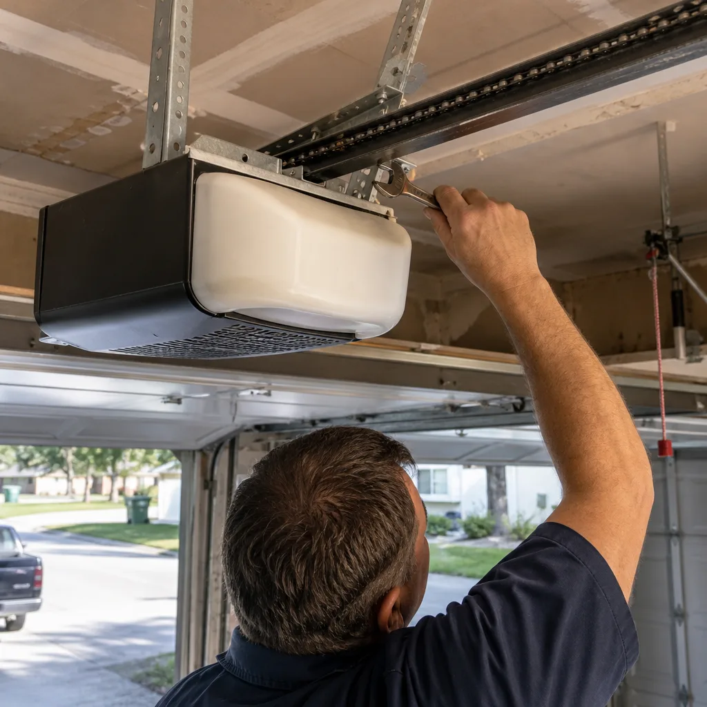 Technician performing professional garage door opener repair nationwide
