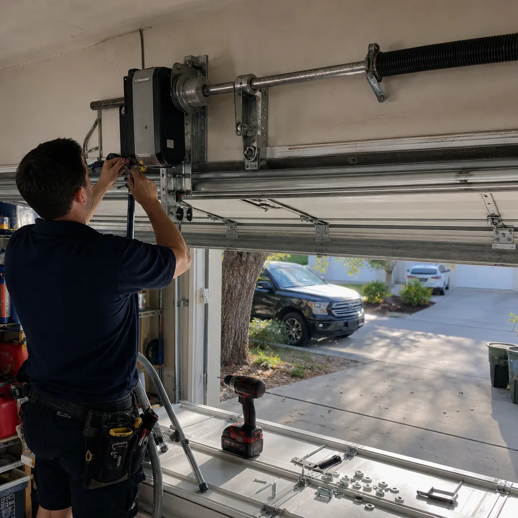 Technician performing professional garage door opener repair nationwide